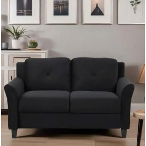 Life Black : Ghế Sofa Đôi Với Tay Vịn Cong, Vải Màu Đen